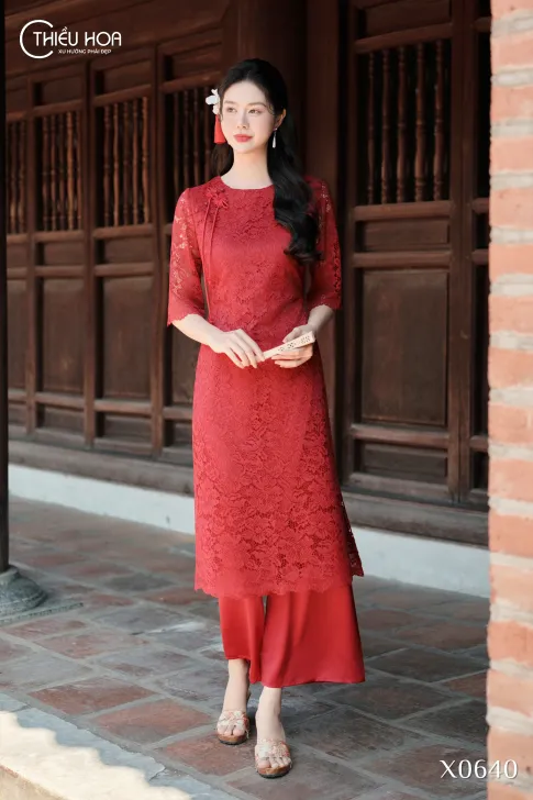 Áo dài trung niên ren hoa phong cách tinh xảo sang trọng TT5X0640 – Thiều Hoa