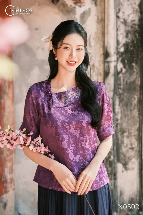 Áo Gấm Hoa Thiết Kế AN5X0502 Thanh lịch sang trọng - Áo Trung Niên Thiều Hoa