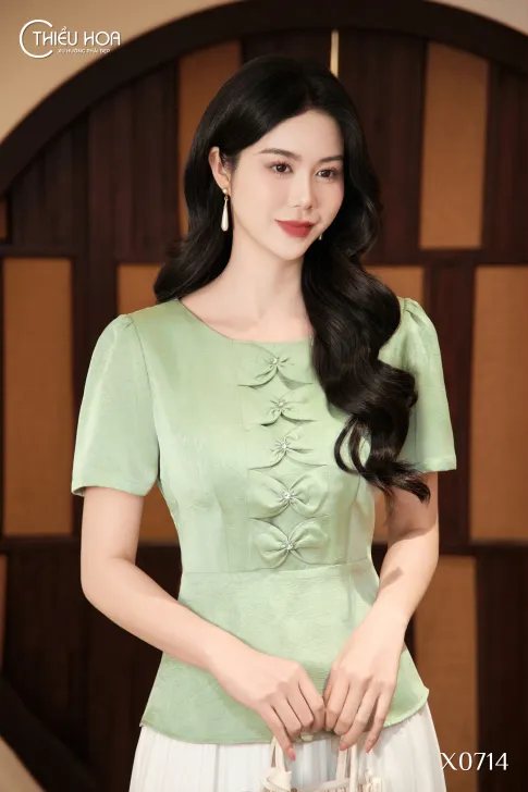 Áo kiểu trung niên lụa Châu Giang cao cấp sang trọng AN5X0714 – Thiều Hoa