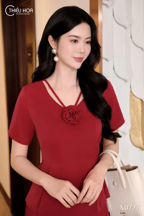 Áo kiểu trung niên Lụa Hồng Ngọc cao cấp, thiết kế thanh nhã tinh tế AN5X0727 - Thiều Hoa