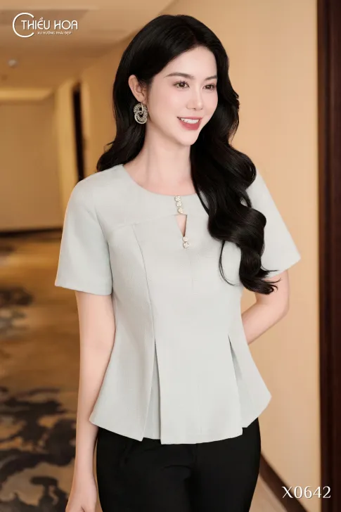 Áo kiểu trung niên vải bố cao cấp thanh lịch sang trọng AN5X0642 – Thiều Hoa