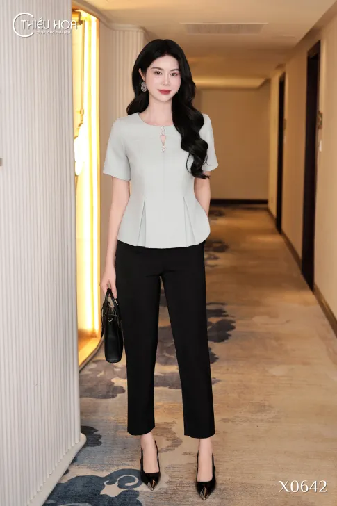 Áo kiểu trung niên vải bố cao cấp thanh lịch sang trọng AN5X0642 – Thiều Hoa