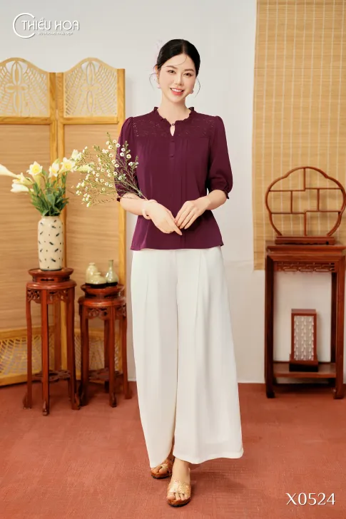 Áo Lụa Thiết Kế AN5X0524 - Áo Trung Niên Thiều Hoa