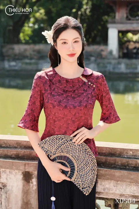 Áo Trung Niên Gấm Hoa Thiết Kế Sang Trọng AN5X0504 - Thiều Hoa