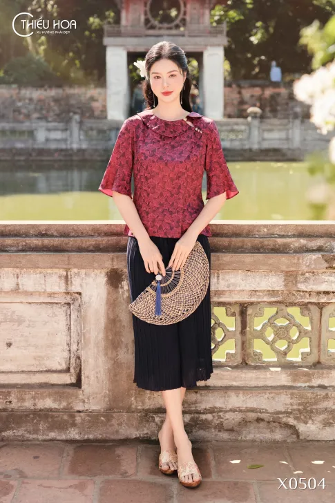 Áo Trung Niên Gấm Hoa Thiết Kế Sang Trọng AN5X0504 - Thiều Hoa