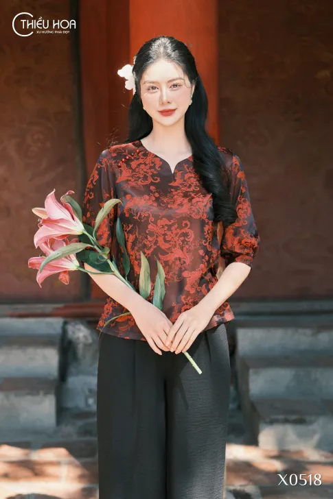 Áo Trung Niên Gấm Lụa Hoa Thiều Hoa AN5X0518 – Quý Phái & Sang Trọng