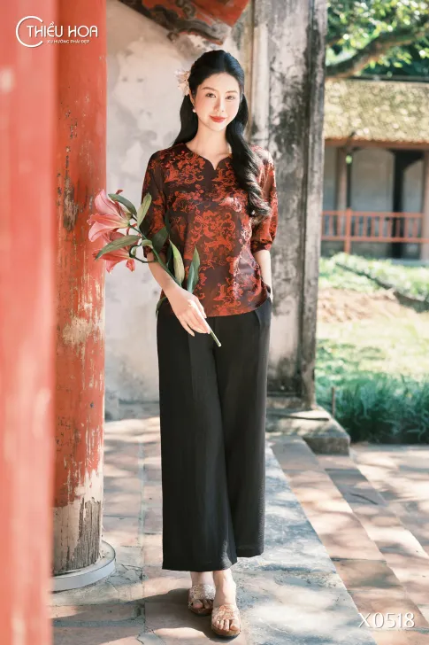 Áo Trung Niên Gấm Lụa Hoa Thiều Hoa AN5X0518 – Quý Phái & Sang Trọng