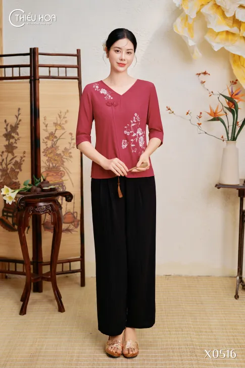 Áo Trung Niên Kiểu Truyền Thống Lụa Thêu Hoa Thiều Hoa AN5X0516 – Thanh Nhã & Nhẹ Nhàng