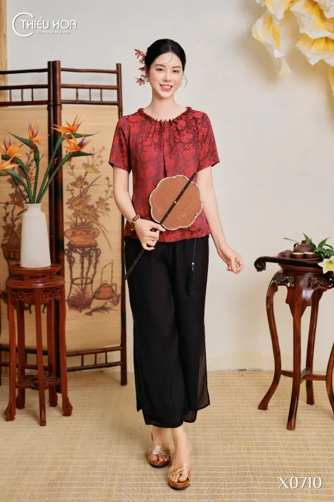 Áo trung niên truyền thống gấm hoa phong cách nữ tính mềm mại AN5X0710 – Thiều Hoa