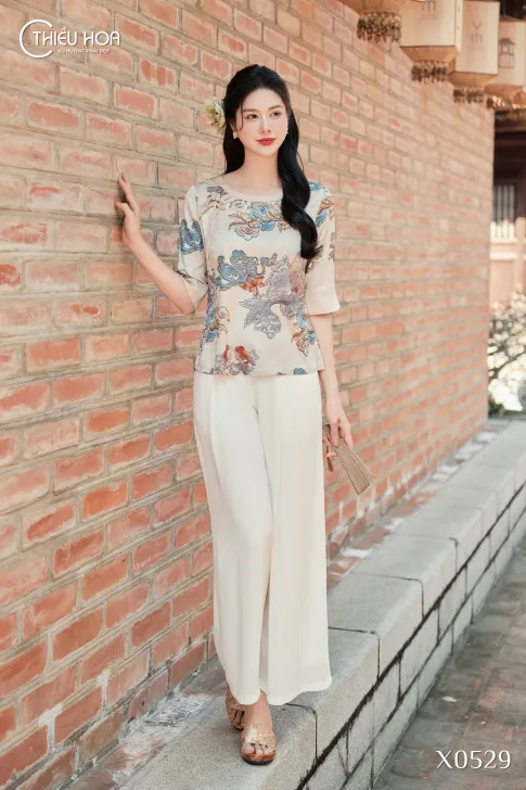 Áo truyền thống trung niên Gấm Hoa cao cấp AN5X0529 - Thiết kế tinh tế thanh lịch Thiều Hoa