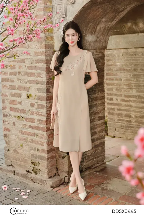 Đầm Trung Niên Chiffon Phối Lụa Thiều Hoa DD5X0445 – Thanh Lịch & Quý Phái