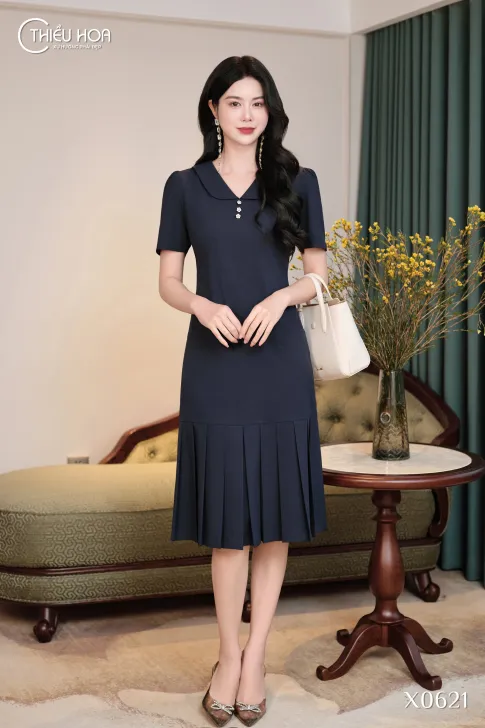 Đầm trung niên dạo phố crepe gân mỏng phong cách tinh tế thanh lịch DD5X0621 – Thiều Hoa