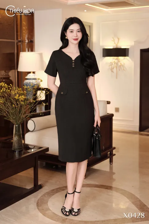 Đầm Trung Niên Dự Tiệc Bố Gân Ánh Kim Cao Cấp DD5X0428  – Thiều Hoa