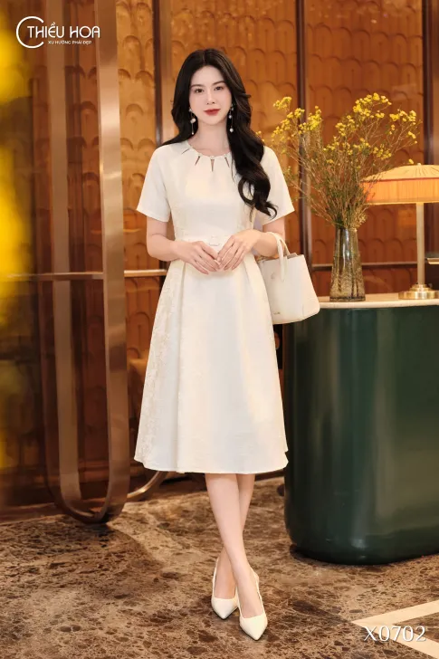 Đầm trung niên dự tiệc gấm hoa sang trọng DD5X0702 – Thiều Hoa