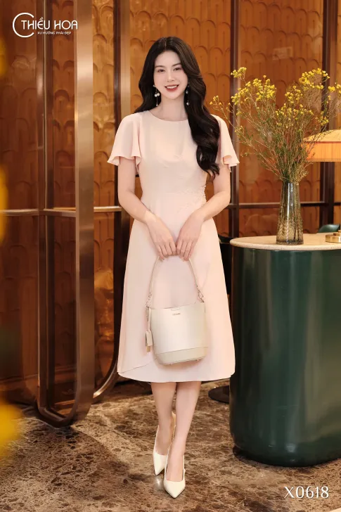 Đầm trung niên dự tiệc lụa Hàn phong cách mềm mại dịu dàng DD5X0618 – Thiều Hoa