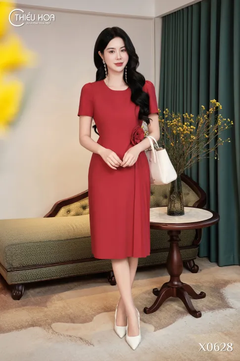 Đầm trung niên dự tiệc phong cách sang trọng cotton lạnh DD5X0628 – Thiều Hoa