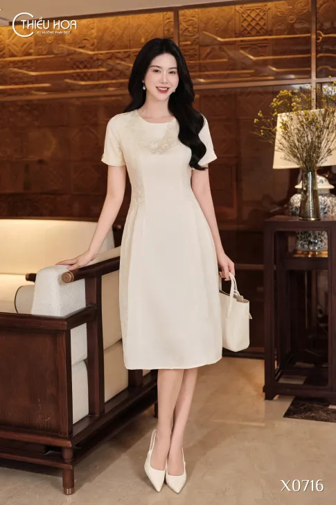 Đầm trung niên gấm hoa cao cấp nữ tính mềm mại DD5X0716  – Thiều Hoa