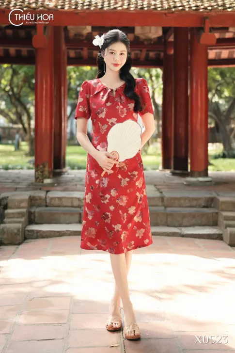 Đầm Trung Niên Truyền Thống Gấm Hoa Xà Cừ Thiều Hoa DD5X0523 – Sang Trọng & Tinh Tế