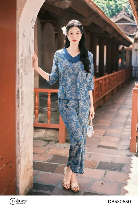 Đồ Bộ Trung Niên Gấm Hoa Cao Cấp Thoáng Mát DB5X0530 – Sang Trọng & Thanh Lịch Thương Hiệu Thiều Hoa