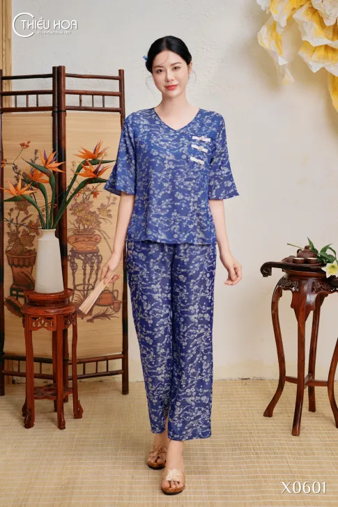 Đồ Bộ Trung Niên Lụa Gấm Dệt Hoa Mai Cao Cấp DB5X0601 – Thiều Hoa