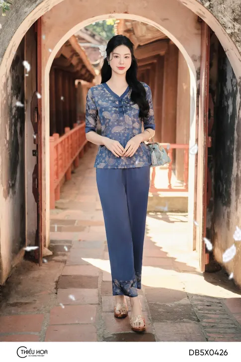 Đồ Bộ Trung Niên Thiết Kế Mềm Mại Chất Liệu Gấm Lụa Cao Cấp Thương Hiệu Thiều Hoa DB5X0426