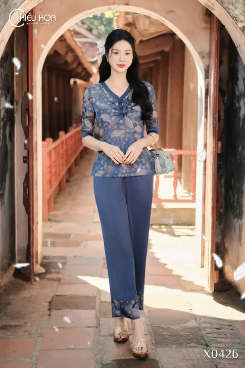 Đồ Bộ Trung Niên Thiết Kế Mềm Mại Chất Liệu Gấm Lụa Cao Cấp Thương Hiệu Thiều Hoa DB5X0426