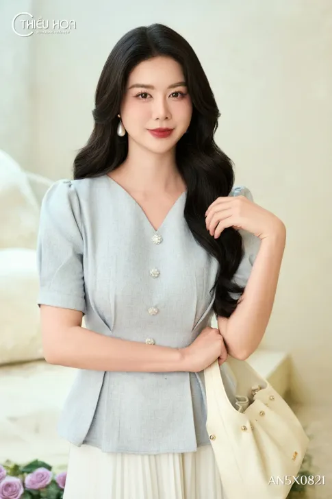 Áo Kiểu Trung Niên Thiết Kế Peplum Thanh Lịch AN5X0821 - Thiều Hoa