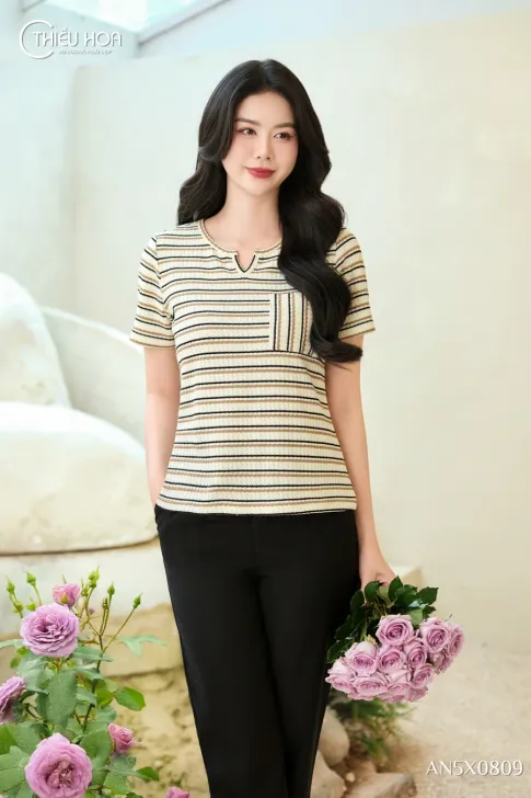 Áo Thun Trung Niên Sọc Ngang Phong Cách Năng Động AN5X0809 - Thiều Hoa