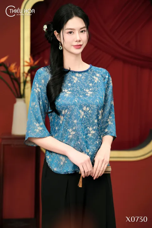 Áo Trung Niên Truyền Thống Gấm Hoa Nhí Thanh Nhã Quý Phái AN5X0730