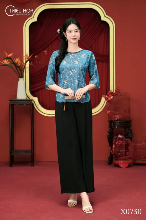 Áo Trung Niên Truyền Thống Gấm Hoa Nhí Thanh Nhã Quý Phái AN5X0730