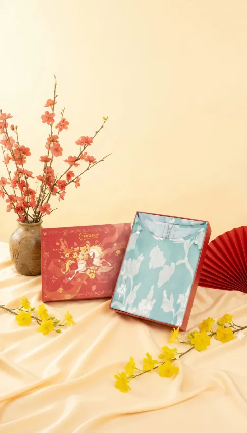 Combo Quà Tết Sang Trọng 2026: Hộp Quà Daily & Đầm Trung Niên Voan Hoa TT5X0533