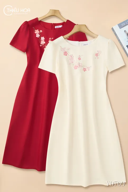 Đầm trung niên dạo phố cotton lạnh nữ tính mềm mại DD5Y0709 – Thiều Hoa