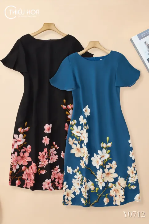 Đầm trung niên dạo phố lụa mango in hoa thoáng mát thấm hút tốt DD5Y0712 – Thiều Hoa