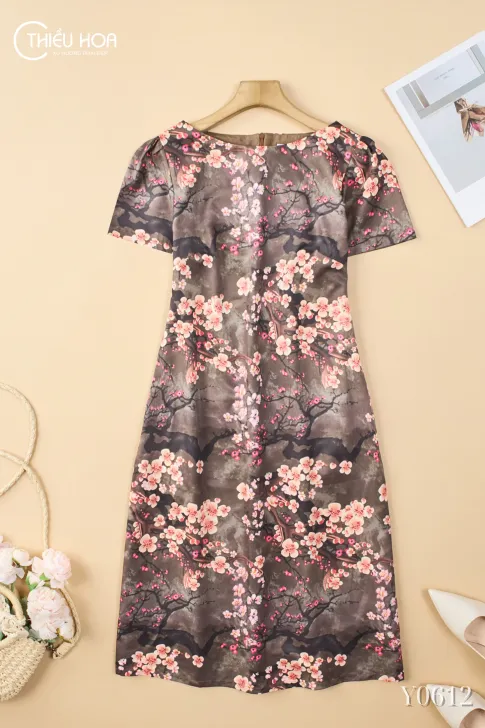 Đầm trung niên lụa Mango dạo phố in hoa nữ tính mềm mại DD5Y0612 – Thiều Hoa