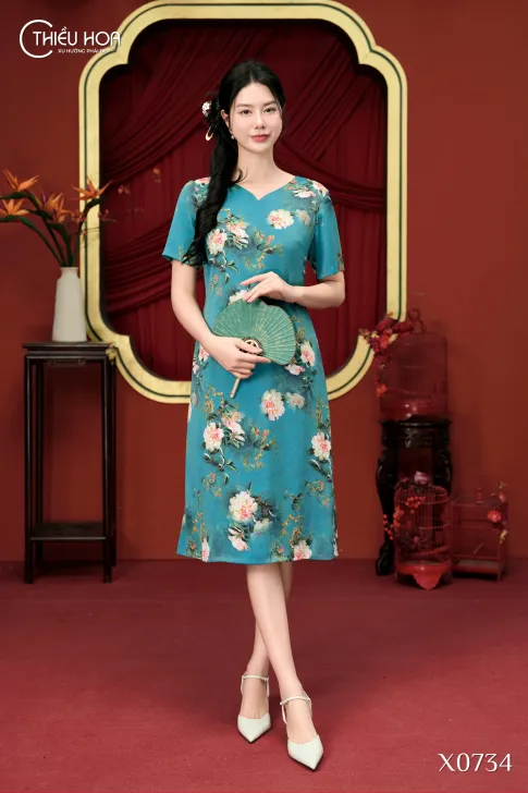 Đầm Trung Niên Lụa Thiết Kế Vẻ Đẹp Truyền Thống, Dịu Dàng Và Thanh Lịch DD5X0734 - Thiều Hoa