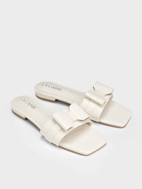 Dép Bệt Nữ Da Microfiber Ánh Bóng Đính Nơ 3 Tầng DB5B0140 - Thương hiệu La Camie