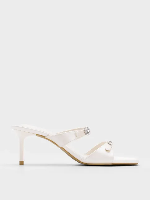 Dép cao gót mũi vuông 2 quai đính đá, da chống trầy DC5B0135 - Thương hiệu La Camie