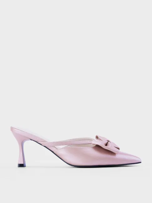 Dép nữ mũi nhọn nơ bản to, quai chéo satin hồng DC5B0122 - Thương hiệu La Camie