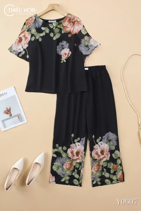 Đồ bộ trung niên voan hoa thanh nhã nhẹ nhàng DB5Y0607 – Thiều Hoa