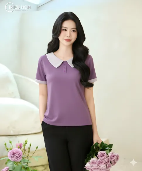 Áo Kiểu Trung Niên Thun Cotton Cổ Polo Phối Màu Thanh Lịch AN5Y0926