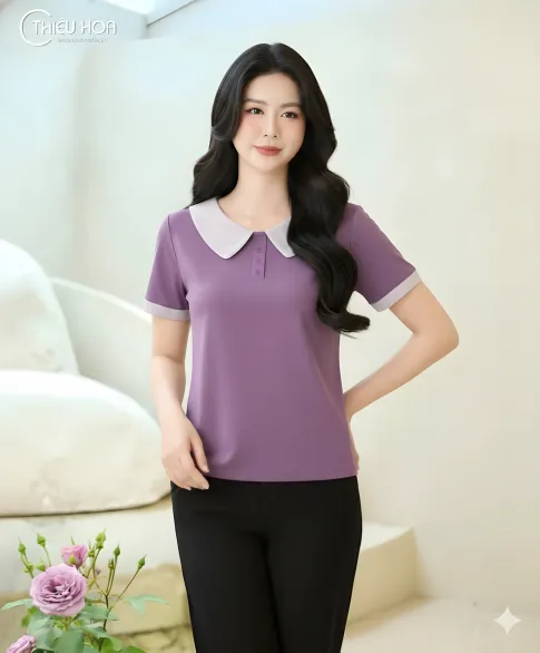 Áo Kiểu Trung Niên Thun Cotton Cổ Polo Phối Màu Thanh Lịch AN5Y0926
