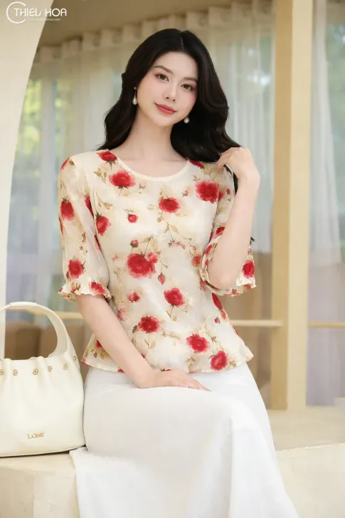 Áo Kiểu Trung Niên Voan Ép In Hoa Thanh Lịch AN5Y0706 - Thiều Hoa