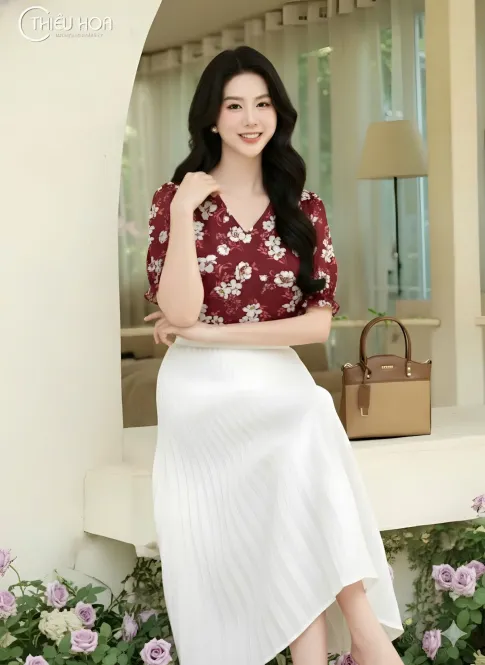 Áo Kiểu Trung Niên Voan Hoa Thiết Kế 2 Lớp Thanh Lịch AN5Y0713 - Thiều Hoa