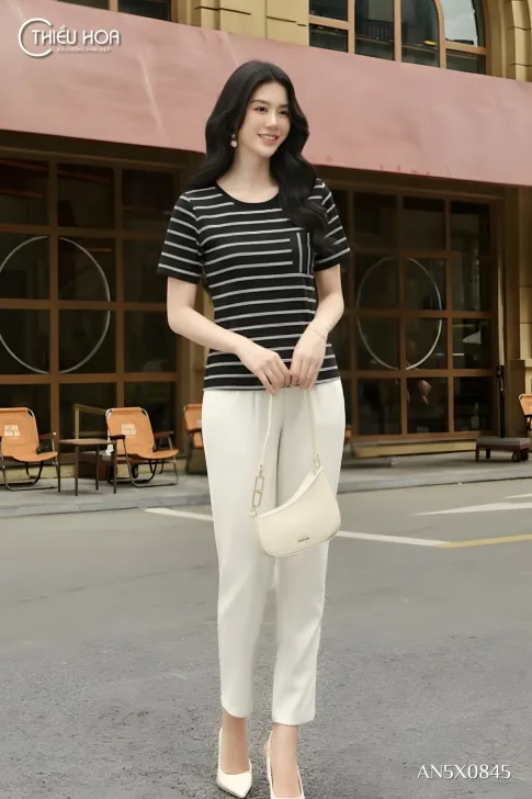 Áo Thun Trung Niên Cotton Sọc Ngang Phối Túi Ngực AN5Y0845