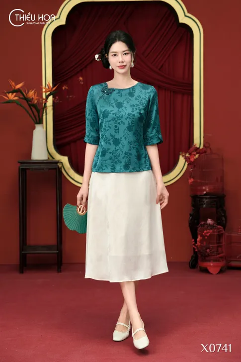 Áo Truyền Thống Trung Niên Gấm Hoa AN5X0741 – Nét Đẹp Vương Giả, Sang Trọng