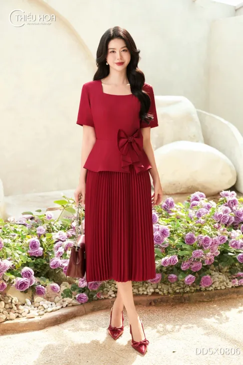 Đầm Trung Niên Dự Tiệc Thiết Kế Peplum Phối Dập Ly Sang Trọng DD5X0806 - Thiều Hoa