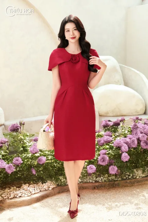 Đầm Trung Niên Dự Tiệc Tơ Cao Cấp Thiết Kế Hoa 3D Sang Trọng DD5X0808 - Thiều Hoa