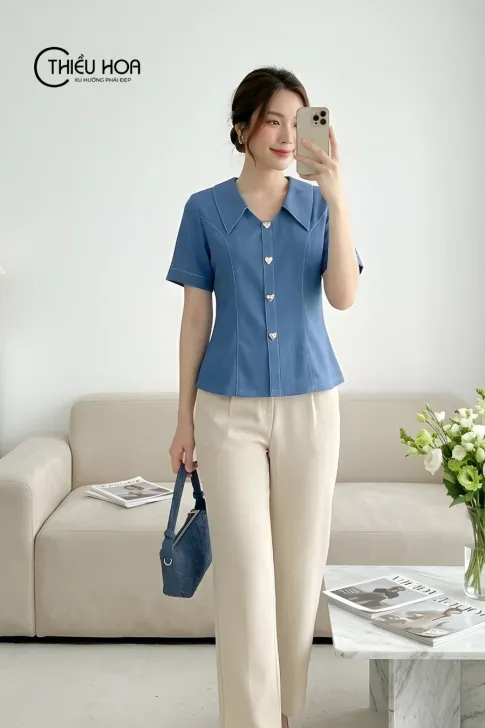 Áo kiểu jean lụa  trung niên AN5X0909 - Thiết kế trẻ trung và hiện đại