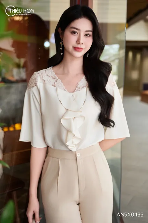 Áo Kiểu Lụa Phối Ren Trẻ Trung Thời Trang AN5X0435  - Áo Trung Niên Thiều Hoa