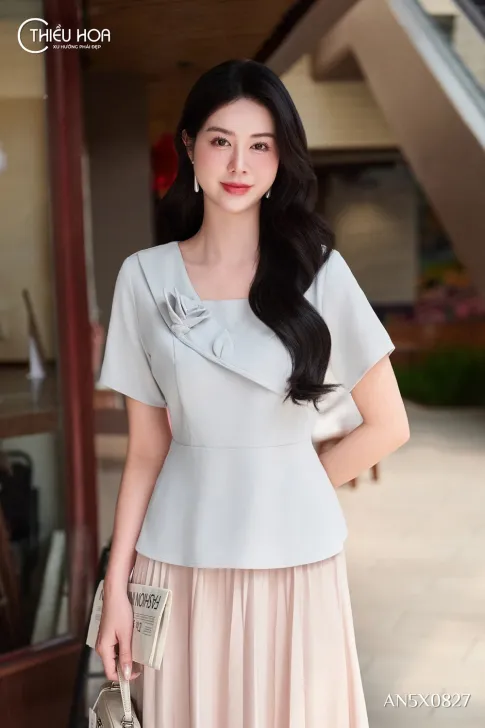 Áo Kiểu Trung Niên Cotton Lạnh Hàn Quốc Đính Hoa Sang Trọng AN5X0827